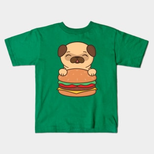 Cute and Kawaii Adorable Pug With Burger Kids T-Shirt